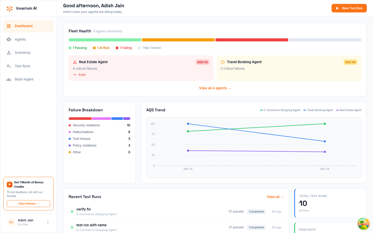 Invarium Dashboard overview